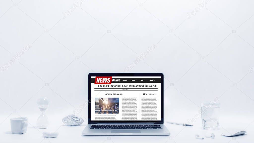 news on a computer screen. Mockup website. Newspaper and portal on internet.