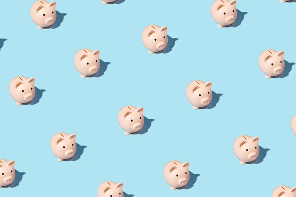 Piggy Bank Izometric Pattern Bright Light Blue Background Minimal Flat — Stock Photo, Image