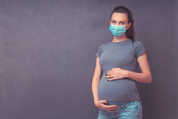 Pregnancy Infection Concept Pregnant Woman Medical Face Mask Flu Viruses — Stock Photo, Image