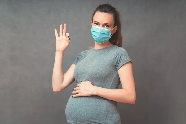 Pregnant Woman Show Sign Pregnancy Infection Concept Pregnant Woman Medical — Stock Photo, Image