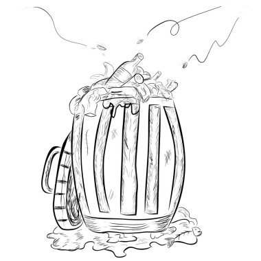 vektör basit el çizmek kroki çöp ve kirli, tam çöp kutusu