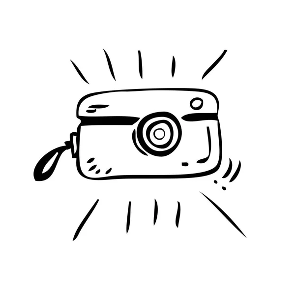 Eenvoudige Hand Tekening Schets Sprankelende Vintage Pocket Camera Geïsoleerd Wit — Stockfoto