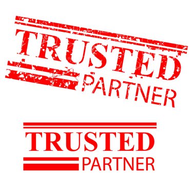 Güvenilir Partner, 2 stil çizgi kırmızı kauçuk damga, beyaz izole