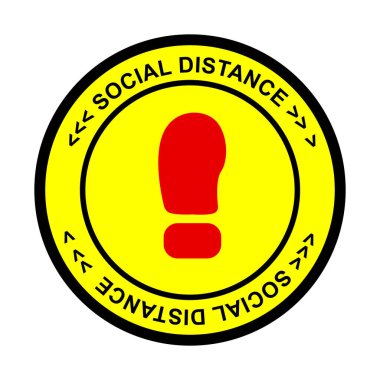 Basit Kesme Etiketi, Vektör Çemberi Uyarısı, fiziksel ya da sosyal uzaklık, Covid-19 virüs salgınından korunma 