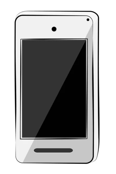 Dessin Main Vectoriel Croquis Couleur Plate Brillant Vecteur Blanc Smartphone — Image vectorielle