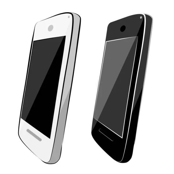 简单手绘素描2平彩色发光矢量白色和黑色智能手机 — 图库矢量图片