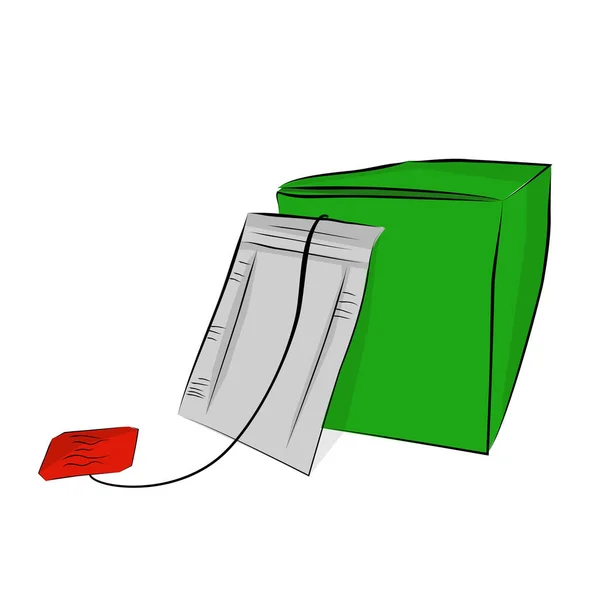 Simple Vector Draw Sketch Mockup Blank Instant Tea Bag Box — стоковый вектор