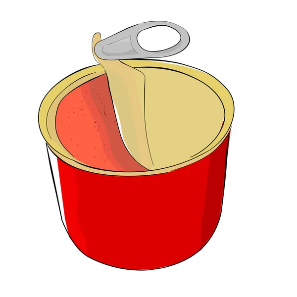 简单的向量 手绘素描空白圆筒形罐头 白色孤立牛肉罐头 — 图库矢量图片