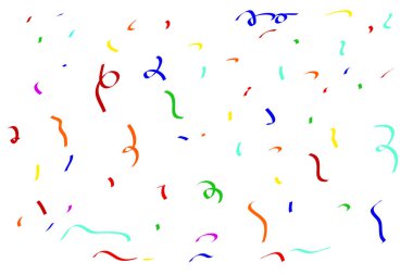 Çeşitli Konfeti Şekilleri, doğum günü, yıldönümü, düğün vesaire gibi kutlamalarda atılmış küçük renkli kağıt parçaları, Beyazbaskı 'da izole edilmiş.