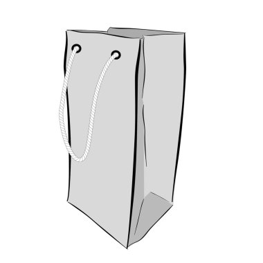 Basit Vektör Eli Kağıt Torba Çizimi, beyaz üzerine izole