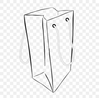 Basit Vektör El, şeffaf efekt arka planında, halatla Kağıt Torba çizimi