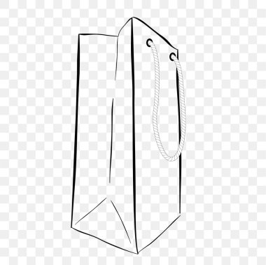 Basit Vektör El, şeffaf efekt arka planında, halatla Kağıt Torba çizimi