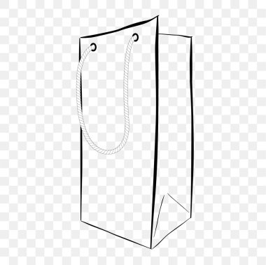 Basit Vektör El, şeffaf efekt arka planında, halatla Kağıt Torba çizimi