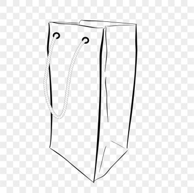 Basit Vektör El, şeffaf efekt arka planında, halatla Kağıt Torba çizimi