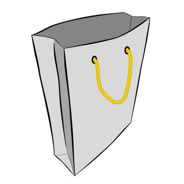 Basit Vektör El, arka planda izole edilmiş sarı ipli Kağıt Torba Çizimi