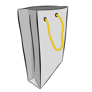 Basit Vektör Gri El, beyaz üzerine izole edilmiş sarı ipli Kağıt Torba Çizimi