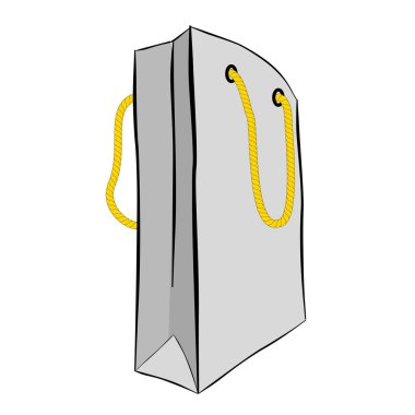 Basit Vektör Gri El, beyaz üzerine izole edilmiş sarı ipli Kağıt Torba Çizimi