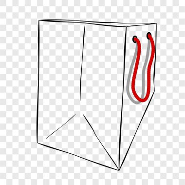 Saydam efekt arka planında kırmızı ipli Kağıt Torba 'nın Basit Vektör Eli Çizimi