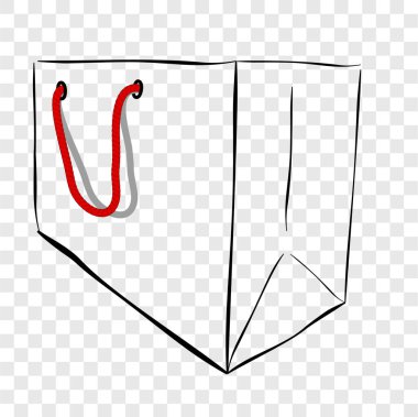 Saydam efekt arka planında kırmızı ipli Kağıt Torba 'nın Basit Vektör Eli Çizimi