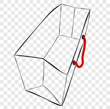 Saydam efekt arka planında kırmızı ipli Kağıt Torba 'nın Basit Vektör Eli Çizimi