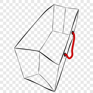 Saydam efekt arka planında kırmızı ipli Kağıt Torba 'nın Basit Vektör Eli Çizimi