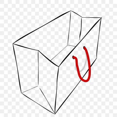 Saydam efekt arka planında kırmızı ipli Kağıt Torba 'nın Basit Vektör Eli Çizimi