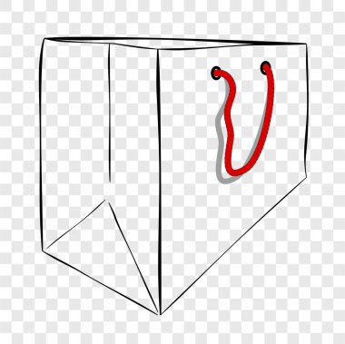 Saydam efekt arka planında kırmızı ipli Kağıt Torba 'nın Basit Vektör Eli Çizimi