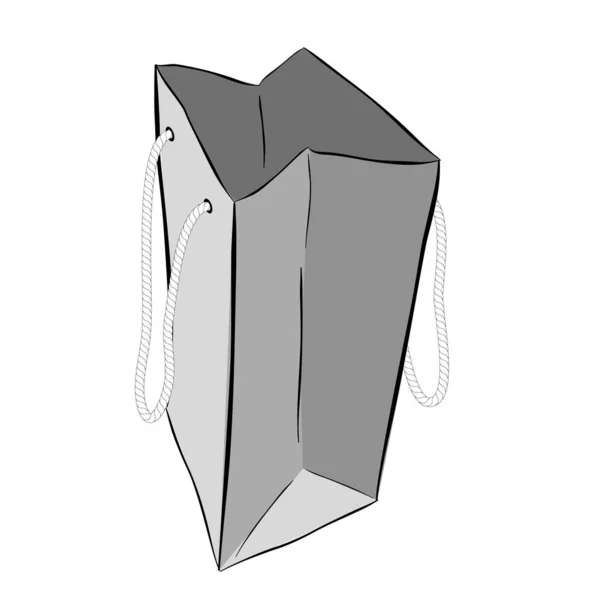 シンプルなベクトルグレー手描きスケッチの紙袋でロープ 白に隔離 — ストックベクタ