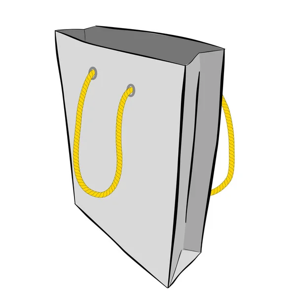 黄绳纸袋的简约矢量灰手画图 白色分隔 — 图库矢量图片