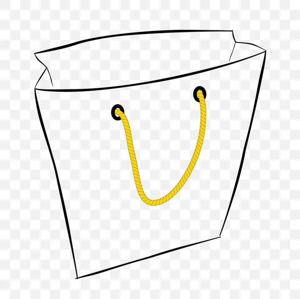 Jednoduchý Vektorový Ruční Kresba Náčrt Papírové Tašky Žlutým Lanem Průhledném — Stockový vektor