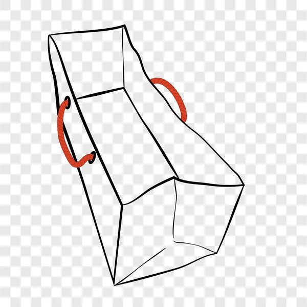 Simple Vector Hand Draw Sketch Paper Bag Brown Rope Mock — Stock Vector