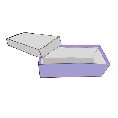 El Çizimi Taslak Vektör Şablonu veya Mor Ayakkabı Kutusu, beyaz üzerine izole edilmiş