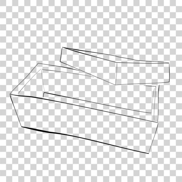 핸드그리기 Sketch Template Mockup Vector Black Shoe Box Transparent Effect — 스톡 벡터