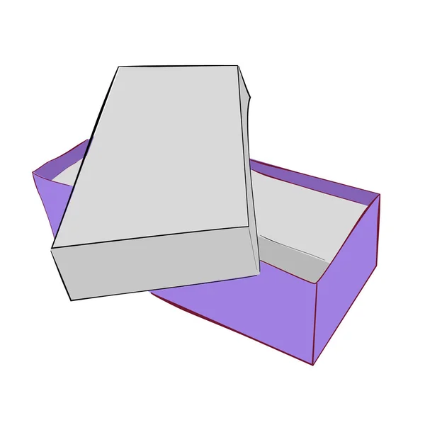 简单手绘素描矢量模板或紫色鞋盒模型 独立于白色 — 图库矢量图片