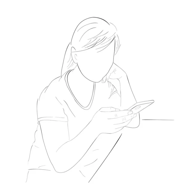 Simples Esboço Mão Desenhar Sketch Vector Relaxe Sentado Longo Cabelo — Vetor de Stock