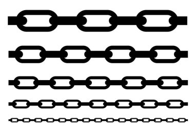 Basit Vektör, Siluet 5 Farklı Boyut Yatay Kusursuz Zincir Element Tasarımı için, Beyaz Renkte İzole