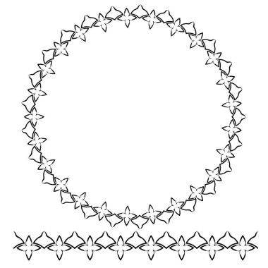 Beyaz üzerine izole edilmiş Siyah Köşeli Çember Çiçek Çerçevesi 