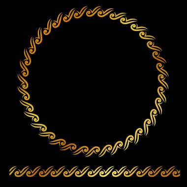 Vektör Altın Çember Çiçek Çerçevesi, siyah arkaplanda