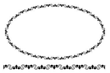 Vektör Siyah Yuvarlak Köşeli Oval Çiçek Çerçevesi, Beyaz Üzerine İzole Edilmiş 