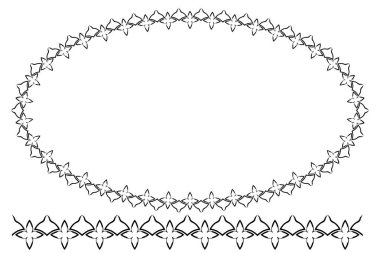 Vektör Siyah Yuvarlak Köşeli Oval Çiçek Çerçevesi, Beyaz Üzerine İzole Edilmiş 