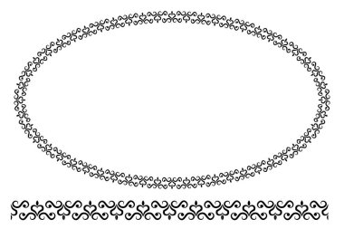 Vektör Siyah Yuvarlak Köşeli Oval Çiçek Çerçevesi, Beyaz Üzerine İzole Edilmiş 