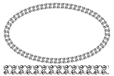 Vektör Siyah Yuvarlak Köşeli Oval Çiçek Çerçevesi, Beyaz Üzerine İzole Edilmiş 