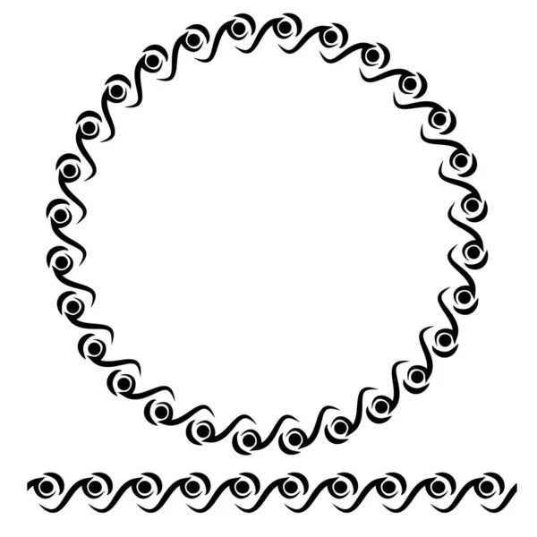 Vector Black Rounded Corner Circle Floral Frame Isoliert Auf Weiß — Stockvektor