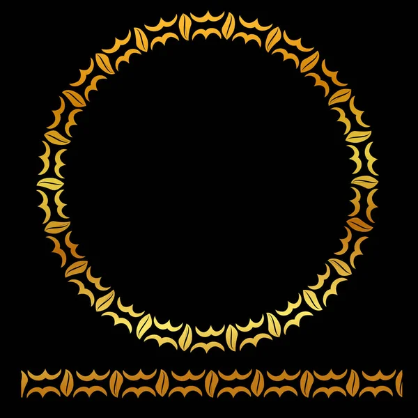 Vector Golden Rounded Corner Circle Floral Frame Auf Schwarzem Hintergrund — Stockvektor