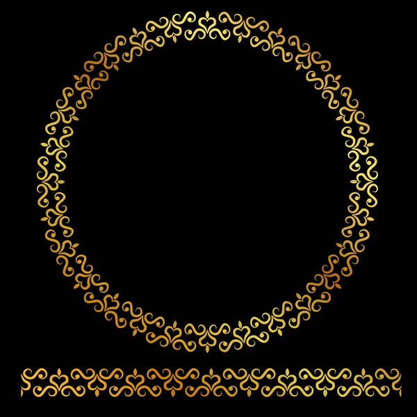 Vector Golden Rounded Corner Circle Floral Frame Auf Schwarzem Hintergrund — Stockvektor