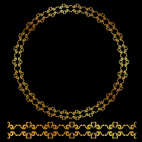 Vector Golden Circle Virágos Keret Fekete Háttér — Stock Vector