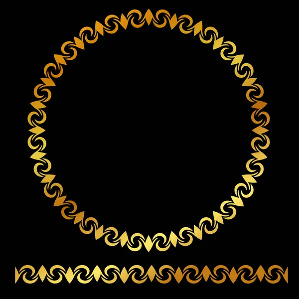 Vector Golden Rounded Corner Circle Cornice Floreale Sfondo Nero — Vettoriale Stock