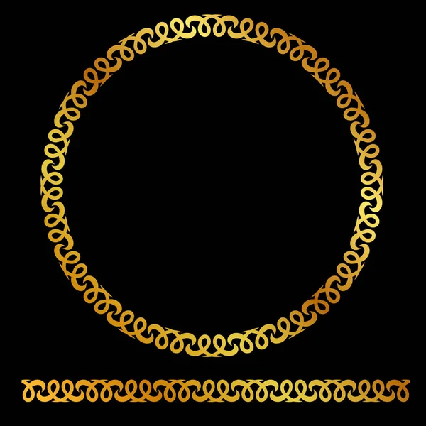 Vector Golden Rounded Corner Circle Floral Frame Black Background — Stock Vector