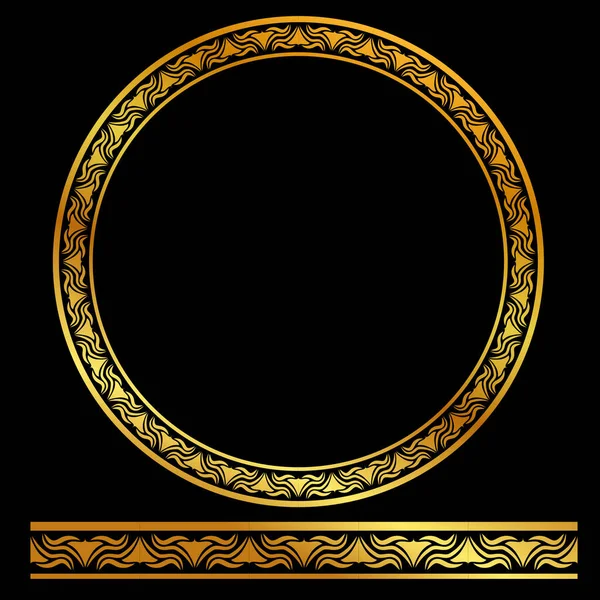 Vector Golden Rounded Corner Circle Цветочная Рамка Черном Фоне — стоковый вектор
