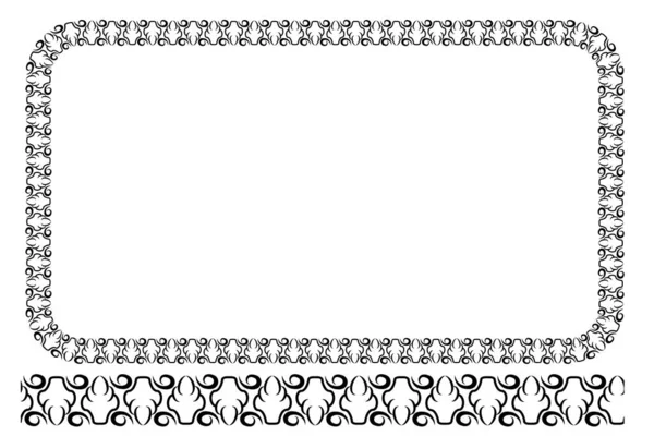 Вектор Чорний Заокруглений Кутовий Прямокутник Квіткова Рамка Ізольовані Білому — стоковий вектор